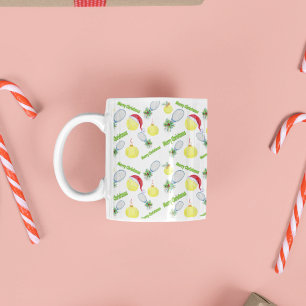 Aquarell-Weihnachten-Tennisschläger und -Bälle Kaffeetasse