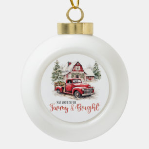 Aquarell-Weihnachten Vintage-LKW und Scheune Keramik Kugel-Ornament