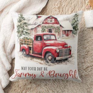 Aquarell-Weihnachten Vintage-LKW und Scheune Kissen
