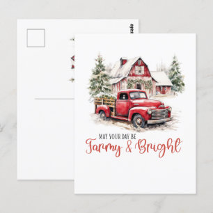 Aquarell-Weihnachten Vintage-LKW und Scheune Postkarte