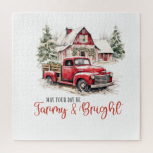 Aquarell-Weihnachten Vintage-LKW und Scheune Puzzle