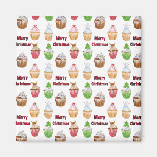 Aquarell-Weihnachts-Cupcakes Frohe Weihnachten Magnet