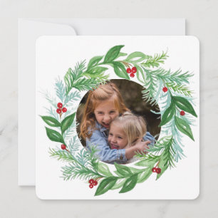 Aquarell-Weihnachts-Foto-Kranzkarte Feiertagskarte