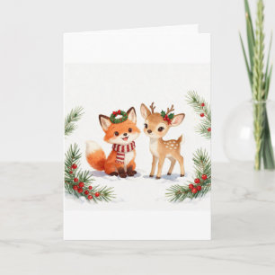 Aquarell-Weihnachts-Fuchs-und-Reh-Karte Karte