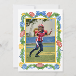 Aquarell-Weihnachts-Fußball-Girlande und Baumfoto Feiertagskarte