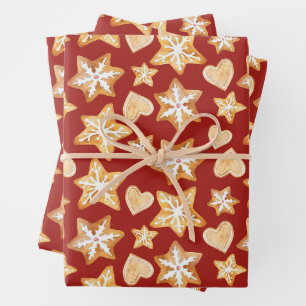 Aquarell-Weihnachts-Gingerbread-Cookies Rot Geschenkpapier Set