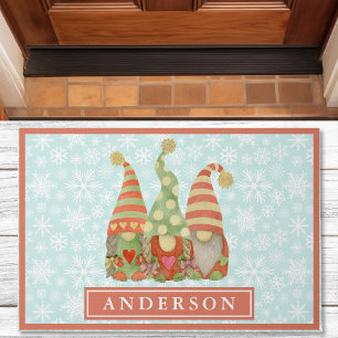 Aquarell-Weihnachts-Gnom-Trio-Familienname Fußmatte