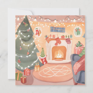 Aquarell-Weihnachts-Kamin-Karte