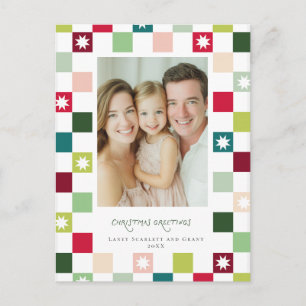 Aquarell-Weihnachts-Karo-Sterne-Design Feiertagspostkarte
