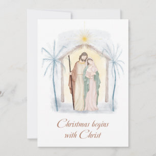 Aquarell-Weihnachts-Nativität Religiös Braun Blau Feiertagskarte