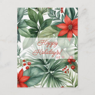 Aquarell-Weihnachts-Poinsettie und rote Beeren Bo Feiertagspostkarte