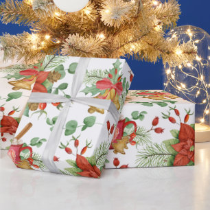 Aquarell-Weihnachts-Poinsettie und Roter Kardinal Geschenkpapier