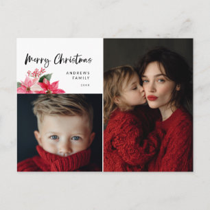 Aquarell-Weihnachts-Poinsettien-Design Feiertagspostkarte