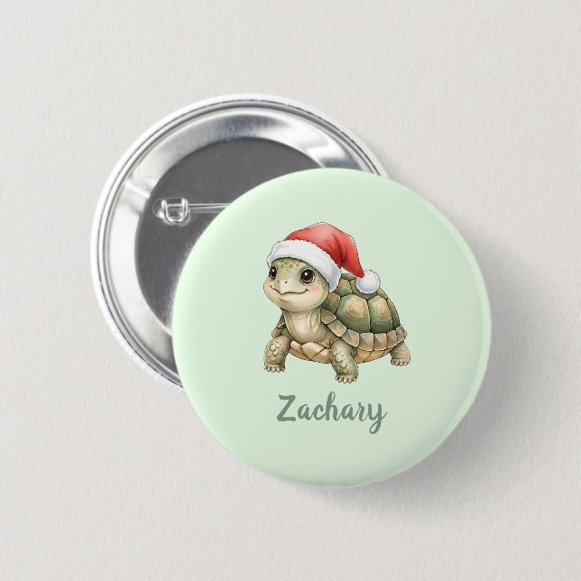 Aquarell-Weihnachts-Schildkröte-Santa-Hut Button (Vorne & Hinten)