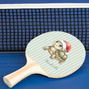 Aquarell-Weihnachts-Schildkröte-Santa-Hut Tischtennis Schläger