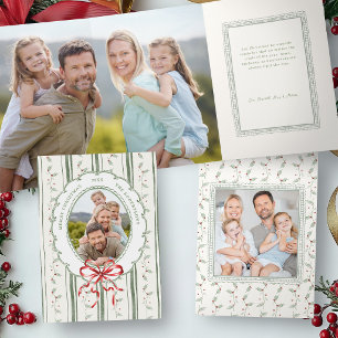 Aquarell-Weihnachts-Schleife Botanische Familienfo Dreifach Gefaltete Karte