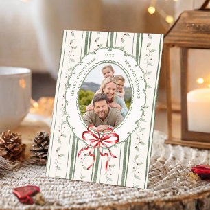 Aquarell-Weihnachts-Schleife-Botanische-Familienfo Feiertagskarte