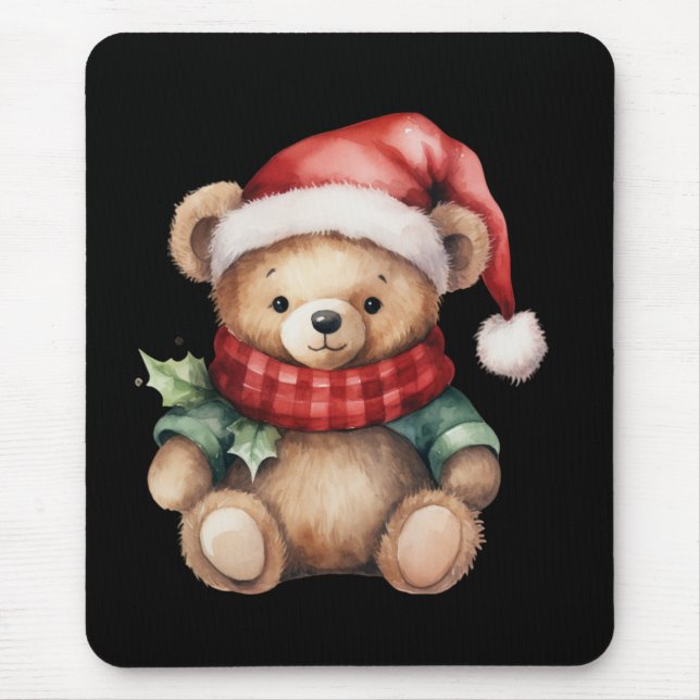 Aquarell-Weihnachts-Teddybär Mousepad (Vorne)