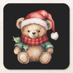 Aquarell-Weihnachts-Teddybär Rechteckiger Pappuntersetzer
