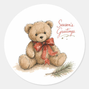 Aquarell-Weihnachts-Teddybär Runder Aufkleber