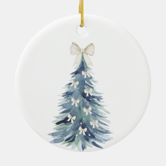 Aquarell Weihnachtsbaum Bow Unsere ersten Weihnach Keramik Ornament (Hinten)