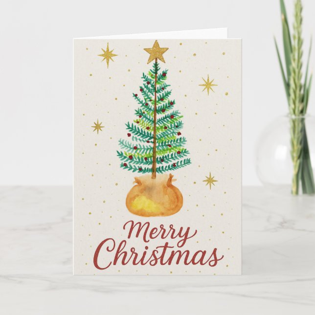 Aquarell-Weihnachtsbaum Karte (Vorderseite)