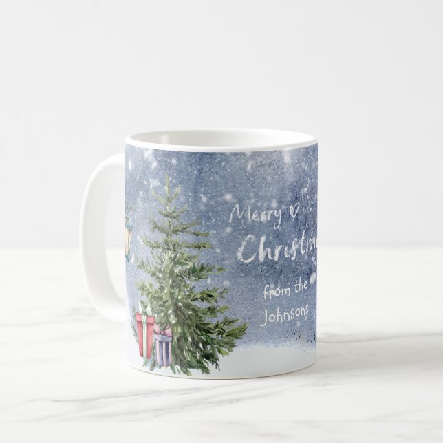 Aquarell 🎄 Weihnachtsbaum Lantern Geschenke Kaffeetasse (Vorderseite Links)
