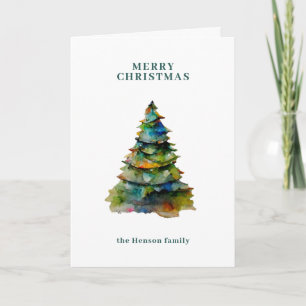 Aquarell-Weihnachtsbaum Minimalistische Familie Feiertagskarte