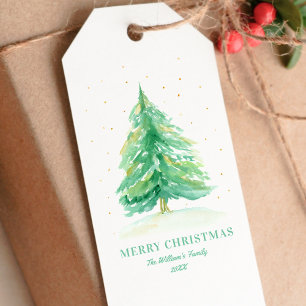 Aquarell-Weihnachtsbaum mit goldenem Schnee Geschenkanhänger
