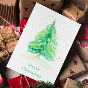Aquarell-Weihnachtsbaum mit goldenem Schnee Karte