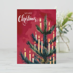 Aquarell-Weihnachtsbaum mit Kerzen vintage Feiertagskarte