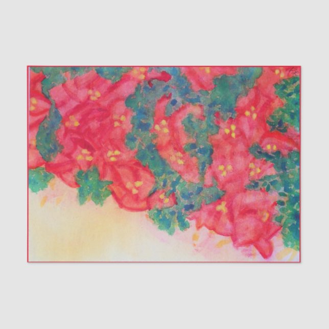 Aquarell-Weihnachtsbaum mit Poinsettias Seidenpapier (Vorderseite)