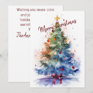 Aquarell-Weihnachtsbaum mit roter Schleife Feiertagskarte