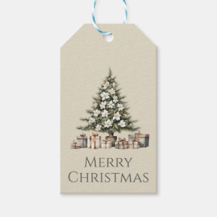 Aquarell-Weihnachtsbaum mit verpackten Geschenken Geschenkanhänger