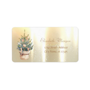 Aquarell-Weihnachtsbaum-Ornamente Gold Adressaufkleber