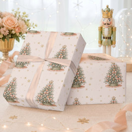 Aquarell-Weihnachtsbaum-Pfirsich-Minze-Feiertag Geschenkpapier