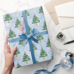 Aquarell-Weihnachtsbaum-Schneeflocken Winter Geschenkpapier
