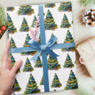 Aquarell-Weihnachtsbaum-Schneeflocken-Zeichnung Geschenkpapier