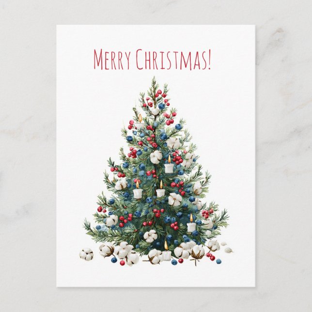 Aquarell-Weihnachtsbaum, Weihnachtskarte Feiertagspostkarte (Vorderseite)