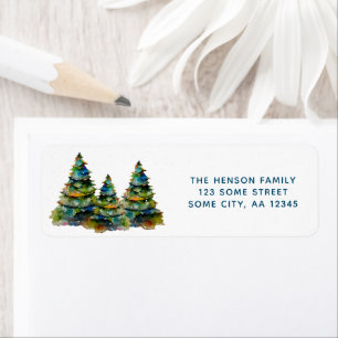 Aquarell-Weihnachtsbäume-Feiertags-Rücksendeadress