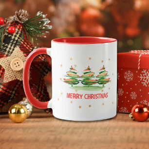 Aquarell-Weihnachtsbäume - Frohe Weihnachten Tasse
