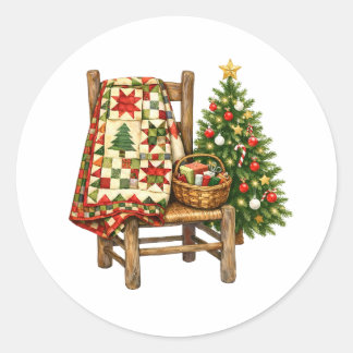 Aquarell-Weihnachtsdecke und Weihnachtsbaum Runder Aufkleber