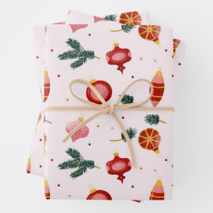 Aquarell-Weihnachtsdekoration Rosa Geschenkpapier Set