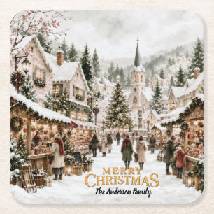 Aquarell-Weihnachtsdorf Rechteckiger Pappuntersetzer