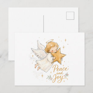 Aquarell-Weihnachtsengel mit Stern Postkarte