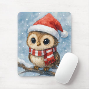 Aquarell-Weihnachtseule in Schneeflocken Mousepad