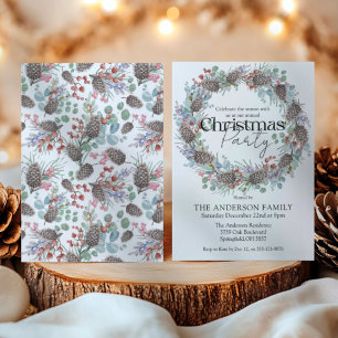 Aquarell-Weihnachtsfeier Botanischer Kranz Einladung