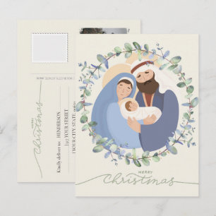 Aquarell-Weihnachtsgeschichte Baby Jesus in der Kr Feiertagspostkarte