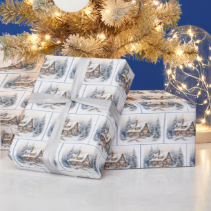 Aquarell-Weihnachtshaus Geschenkpapier