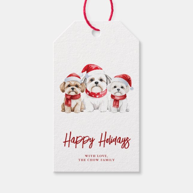 Aquarell-Weihnachtshunde Geschenkanhänger (Vorderseite)